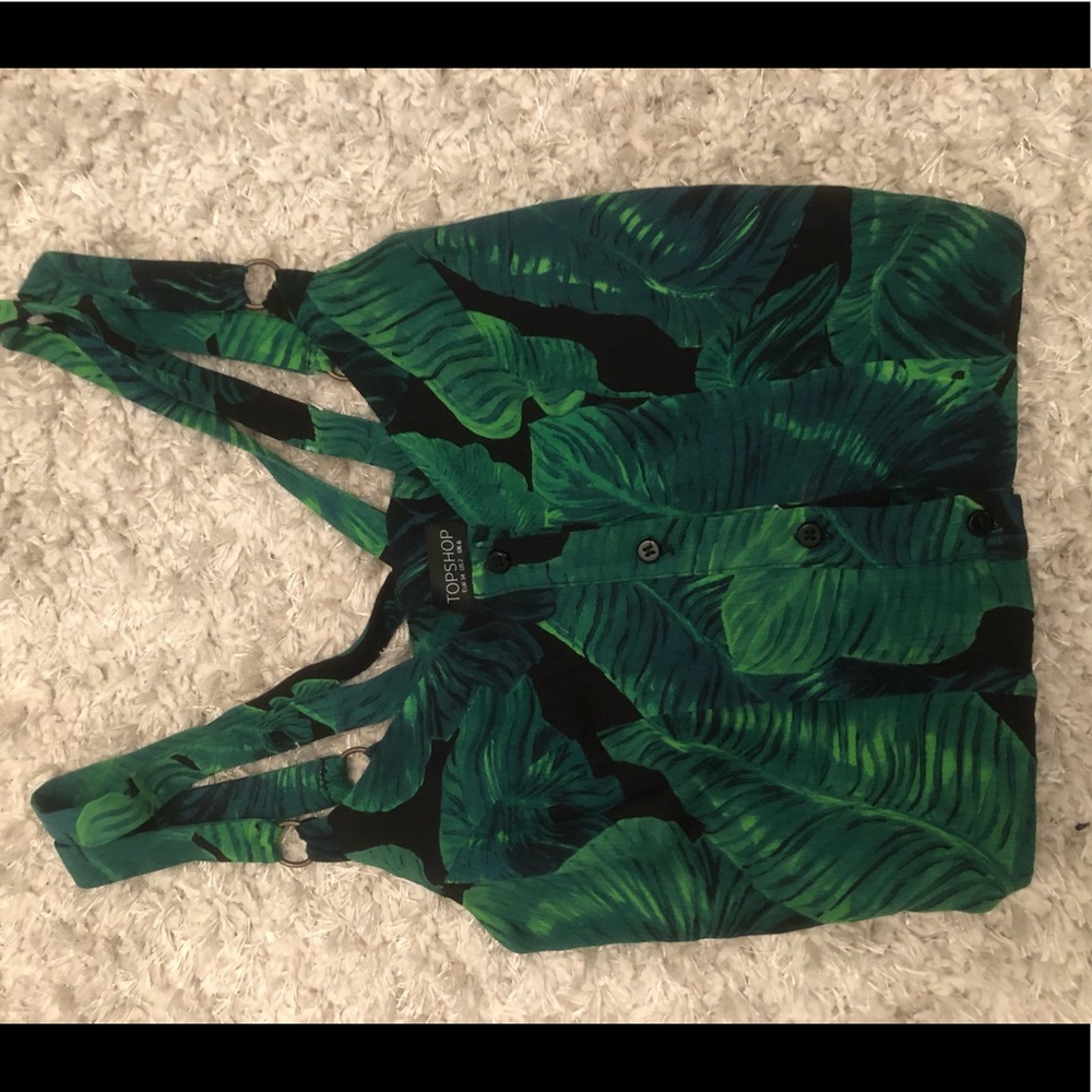 NWT Topshop green leaf print button croptop sz 2